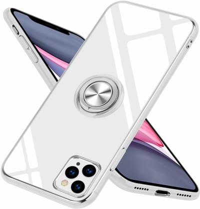 Hoesje Geschikt voor iPhone 11 Pro Luxe Back Hoesje Metale Ring houder - Transparant