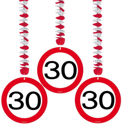 Verjaardag versiering rotorspiralen - 30 jaar - 15x - plafond - verkeersborden / leeftijd decoratie