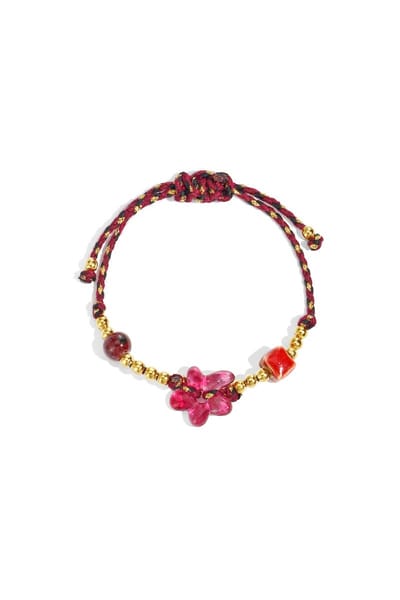 Polyester Kralen Armband - Bloemen - Dames sieraden - Rood - Verkleurt niet - Cadeau - Goudlief