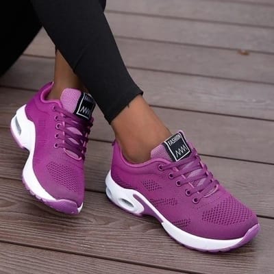 Dames Hardlopen Sportschoenen Mesh Ademend Casual Sneakers Veterschoenen Wandelschoenen Dames Platform Sneakers Outdoor Tenisschoenen 36 black
