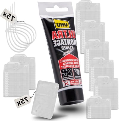 Bevestigingsset Haken - Kabelhouders Lijm - Netten Ophangen - Montage Zonder Boren - 75 Haken 100ml - Transparant