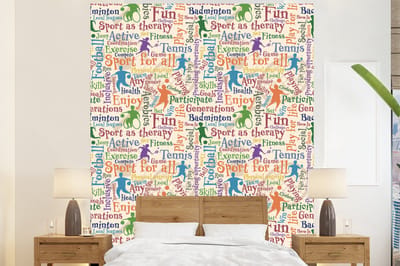 Behang - Fotobehang Patroon - Sport - Alfabet - Quotes - Breedte 225 cm x hoogte 280 cm