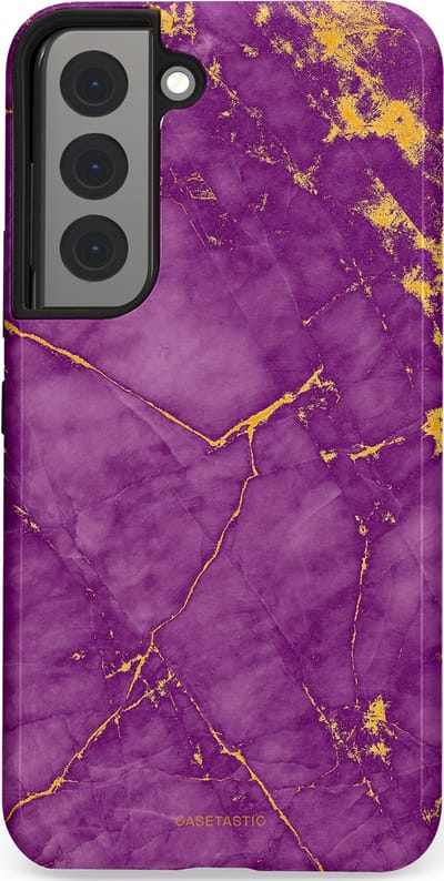 Casetastic hoesje geschikt voor Samsung Galaxy S22 - Dubbellaagse bescherming - Paarse Marmer - Fashion Case - Lavendel Goud