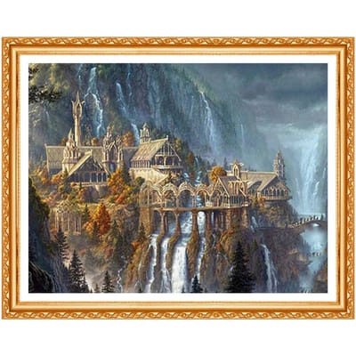 5d Diy Diamond Schilderen Natuur Waterval Borduurpakketten Diamond Full Diamond Castle Patroon Decor 20X30CM gray