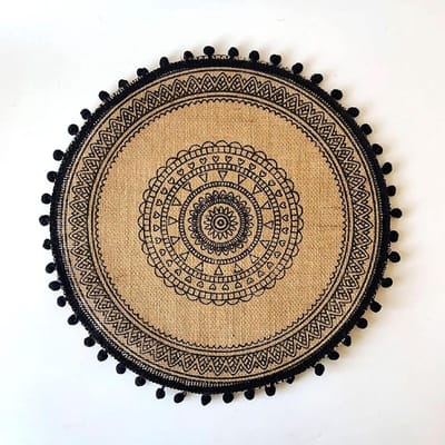 Eettafel Placemats - Ronde Matten - Tafel Beschermen - Set van 8 - 38 cm - Beige Geel Zwart
