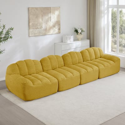 MODENUIT Hoekbank 4-Zits - Modulair Met Ottoman, Diepe Zitting En Armleuningen - Voor Woonkamer - Granulair Fleece Geel