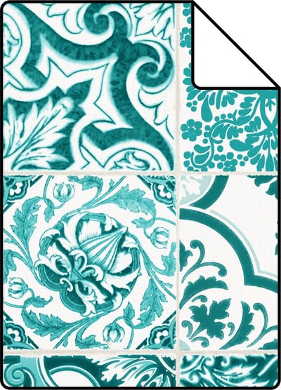 Proefstaal ESTAhome behang tegelmotief turquoise - 26.5 x 21 cm - 148635-S