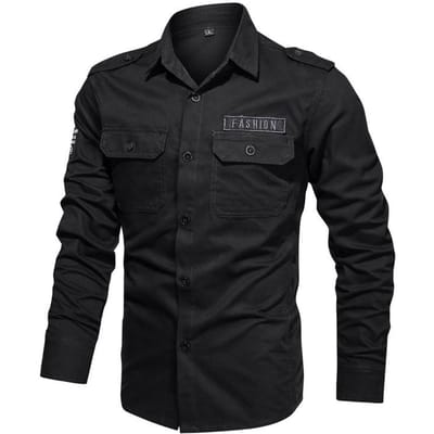 Lente en Herfst Nieuw Heren Casual Militair Overhemd Katoen Lange Mouw Overhemd Grote Maat Overhemd Heren XXXL black