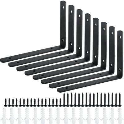 Dailygoods- Plankbeugels 200 mm - Zware metalen L-beugel - Wandgemonteerde planksteunen - Duurzaam en schokbestendig - 8 stuks - Voor thuiskantoor en garage