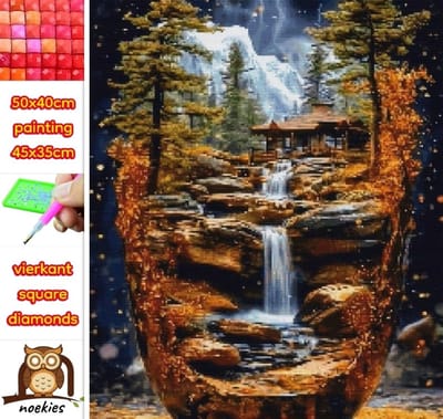 50x40cm Diamond Painting waterval bos (vierkant) nr 56