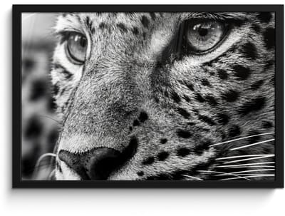 Poster in lijst - Fotolijst 60x40 cm - Posters - Luipaard - Zwart - Wit - Oog - Posterlijst zwart - Decoratie - Wanddecoratie woonkamer - Muurdecoratie slaapkamer