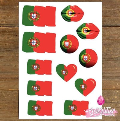 GetGlitterBaby® Plak Tattoos Voetbal / Tijdelijke Tattoo Sticker / Nep Tatoeage / Gezicht en Lichaam Schmink Versiering - Portugal / Portugese Vlag