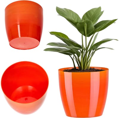 KADAX Bloempot, plantenbak, ronde bloembak van kunststof, pot voor cactus, varens, glanzende buitenpot voor balkon, woning en terras ( 14 cm, geel)