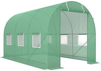 Polytunnelkas - Kas met Roldeuren en Ramen - Tunnelkas - Foliekas - Kweektunnel - Kweekkas - Kastunnel - Groentekas - Plantenhuis - Plantenteelt - Tomatenkas - voor Groenten, Bloemen, Planten - 350x200x200 cm