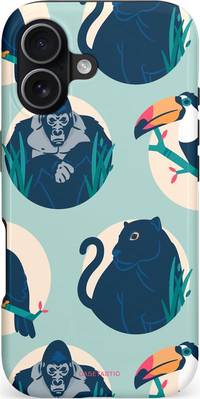 Casetastic hoesje geschikt voor Apple iPhone 17 - MagSafe - Dubbellaagse bescherming - Wilde Dieren Mix - Fashion Case - Donkerblauw Mintgroen Crème
