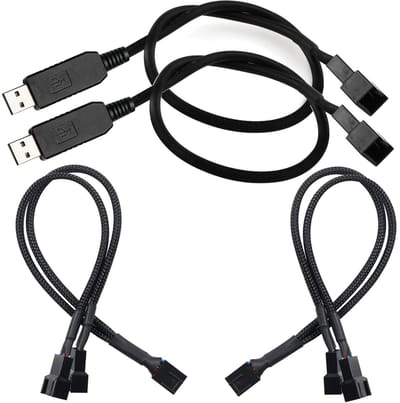 RUNCCI-YUN 2x 5V naar 12V Fan Kabel met Splitter, 4-Pin/3-Pin, USB-aansluiting