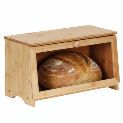 Springos Broodtrommel Voor Op Het Aanrecht - Broodmand - Metaal - Bamboe Deksel - Naturel - 20 X 40 X 23 CM