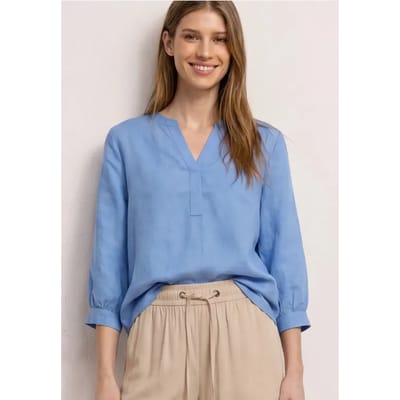 3/4-mouwen blouse van linnenmix met gespleten hals