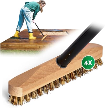 Novaliv 4X houten schrobber met Union borstelharen en insteekgreep, vierdelig - wisser met draad, schrobborstel, vloerborstel, wortelborstel, binnen- en buitenschrobber