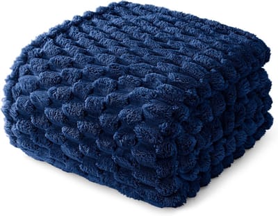 Luxe Plaid Deken 150x200 cm Marineblauw met 3D Jacquard Patroon - Warme en Zachte Microvezel Woondeken