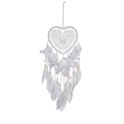 Jumada's Grote Handgemaakte Dromen Vanger - Dream Catcher - Hartje - Kraaltjes - Veren - Wit