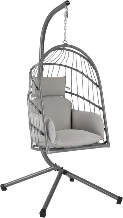 Egg Hangstoel - Hangstoel met Standaard - Chair voor Binnen en Buiten - Grijs