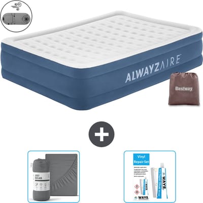 Bestway Alwayszair luchtbed - 2-Persoons - 152 x 203 x 46 cm - Blauw - Inclusief pomp - Hoeslaken en Reparatieset