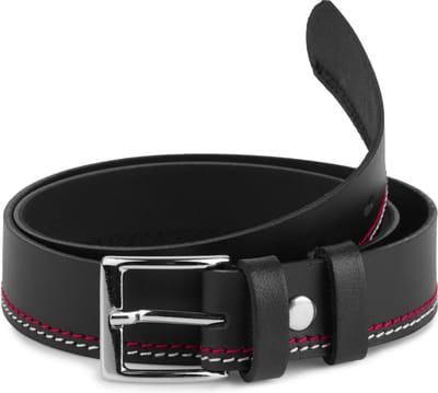 Ladeheid Kinderriem – Riem - Jongens - Broekriem - Verstelbaar - Leer – Zwart/Rood/Wit – 55 cm LA-EL-KIDS