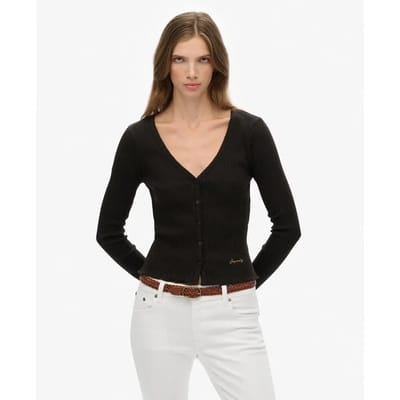 Superdry Essential Doorknoop Top met Lange Mouwen Black Grootte: 44