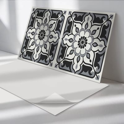 Wallfluent Vinyl Wandpaneel - Bloemenpatroon met ornamenten Zelfklevende Wandbekleding - 100 cm x 50 cm - Zwart Vinyl Wandpaneel - 1 stuk - Rechthoekig Wandbekleding Vinyl - Texturen Wandpaneel - Wandpaneel PVC - Wandpaneel Keuken en Badkamer