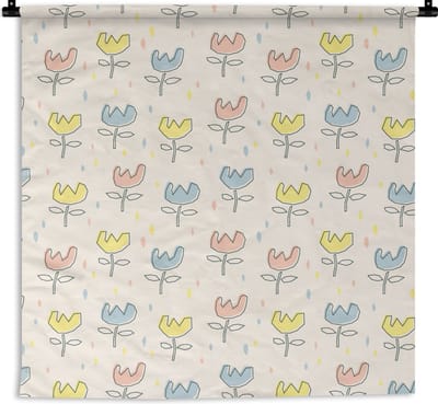 Wandkleed - Wanddoek - Bloemen - Pastel - Geboorte - 180x180 cm - Wandtapijt