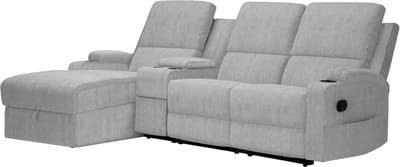 DALLAS-Sofa 3-zitter met opbergchaise links manuel relaxstoel in cordury grijs