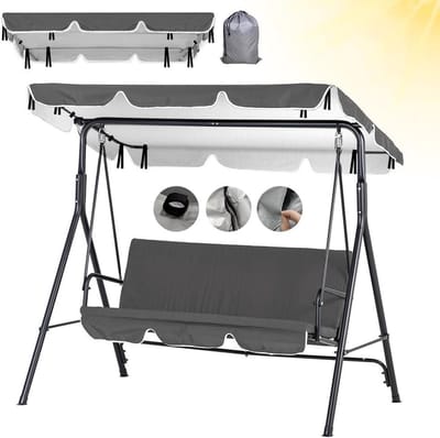 Allecto Premium - Vervangend dak voor schommelbank 210 x 145 cm - Grijs - Waterdicht zonnedak - Universeel - 420D Oxford - 3-zits - Dakbekleding