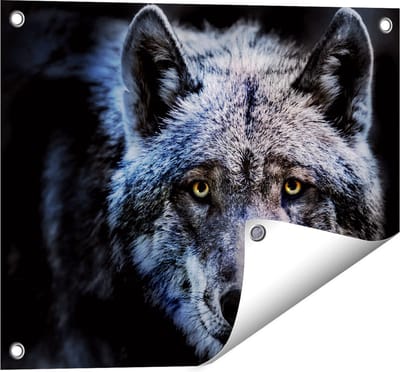 Gards Tuinposter Grijze Wolvenkop - Wolf - 50x40 cm - Tuindoek - Tuindecoratie - Wanddecoratie buiten - Tuinschilderij
