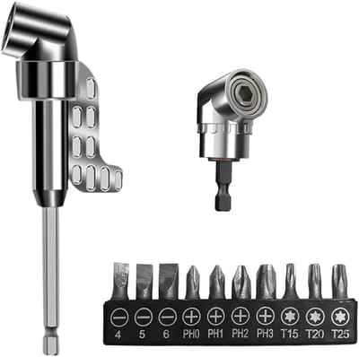 Hoekschroevendraaier opzetstuk van 105°, flexibele hoekadapter voor accuschroevendraaier met 1/4 inch hex shank, ideaal voor krappe ruimtes en hoeken