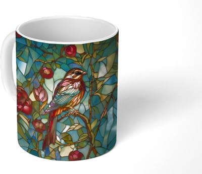 Mok - Koffiemok - Vogel - Tak - Rozen - Mozaïek - Mokken - 350 ML - Beker - Koffiemokken - Theemok
