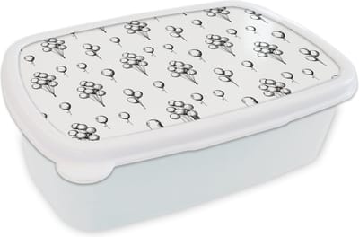 Broodtrommel Wit - Lunchbox - Brooddoos - Ballon - Patronen - Zwart Wit - 18x12x6 cm - Volwassenen