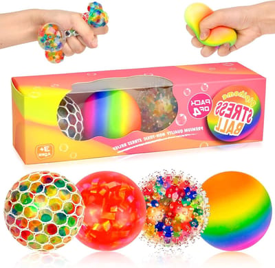 4 Pack Stressballen voor Handtherapie, Fidgeten en Stressverlichting bij ADHD en Autisme (4 Stuks)