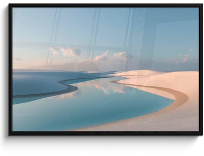 Poster in lijst - Fotolijst 120x80 cm - Posters - Duinen - Waterplas - Oneindige rust - Posterlijst zwart - Decoratie - Wanddecoratie woonkamer - Muurdecoratie slaapkamer