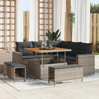 vidaXL - Tuinbank - Set - 9 - st - 6-Aantal - zitplaatsen - Grijs - poly - rattan