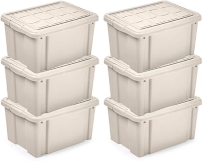 Plasticforte Multi Storage Opslagbox met deksel - 6x - beige - 16 liter - 40 x 30 x 21 cm - kunststof - opbergdoos - opbergen