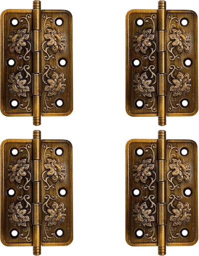 Antieke Scharnieren - Vintage Deurscharnier - Decoratief Scharnier, Stevig en Mooi, Voor Kast, Deur, Meubel 4st (Vierkante Stijl)