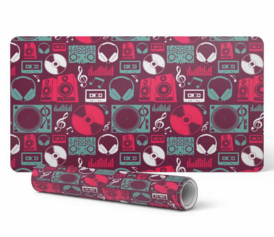 Antislip bureauonderlegger met retro muziekprint 90x45 cm