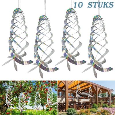 10 stuks vogelafweer - reflecterend - 360° spiraal - Vogelreflectoren voor buiten - Spiraal Windmolen Hangdecoratie - Hangende Tuindecoratie voor Bomen en Terras