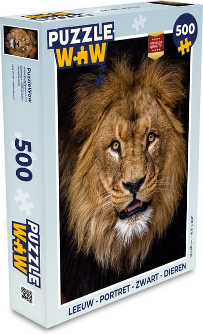 Puzzel Leeuw - Portret - Zwart - Dieren - Legpuzzel - Puzzel 500 stukjes
