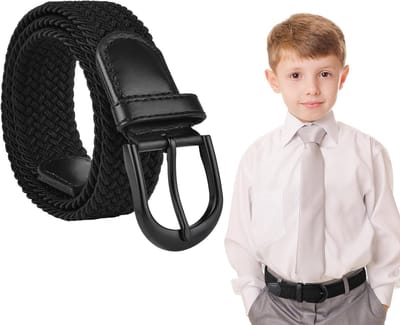 Verstelbare Elastische Kinderriem voor Jongens en Meisjes - Vintage Gevlochten Riem voor Schooluniform en Vrijetijdskleding, Zwart, 82CM (9-12 jaar)
