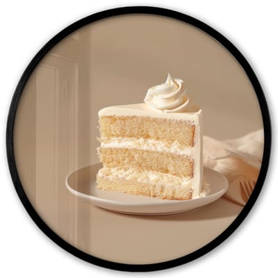 Poster in lijst Rond - Fotolijst 40x40 cm - Posters - Vanilletaart - Cake - Romig - Ronde posterlijst zwart - Decoratie - Wanddecoratie woonkamer - Muurdecoratie slaapkamer