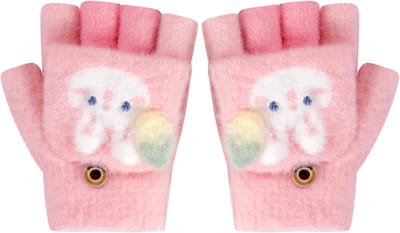 Schattige vingerloze winterhandschoenen voor kinderen van 4-8 jaar met flip-top, zachte pluche wanten en cartoonontwerp