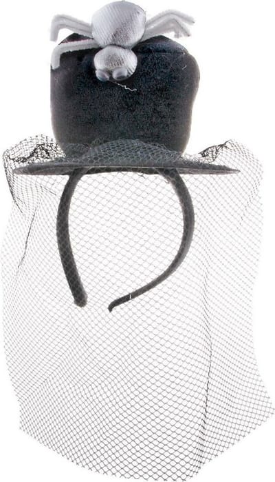 Funny Fashion Halloween thema mini hoedje op diadeem met sluier - one size - zwart - meisjes/dames