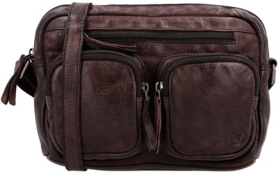 Hide & Stitches Paint Rock Crossbody Schoudertas met Handige Ritsvakken - Leren Dames Tas - Donkerbruin
